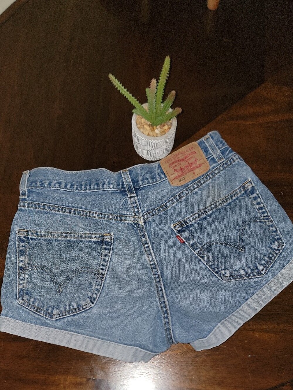 Vintage 550 Custom Levi's Etsy Medium Blue Denim Cuffed Jean Shorts Sz 33 - Picture 2 of 6
